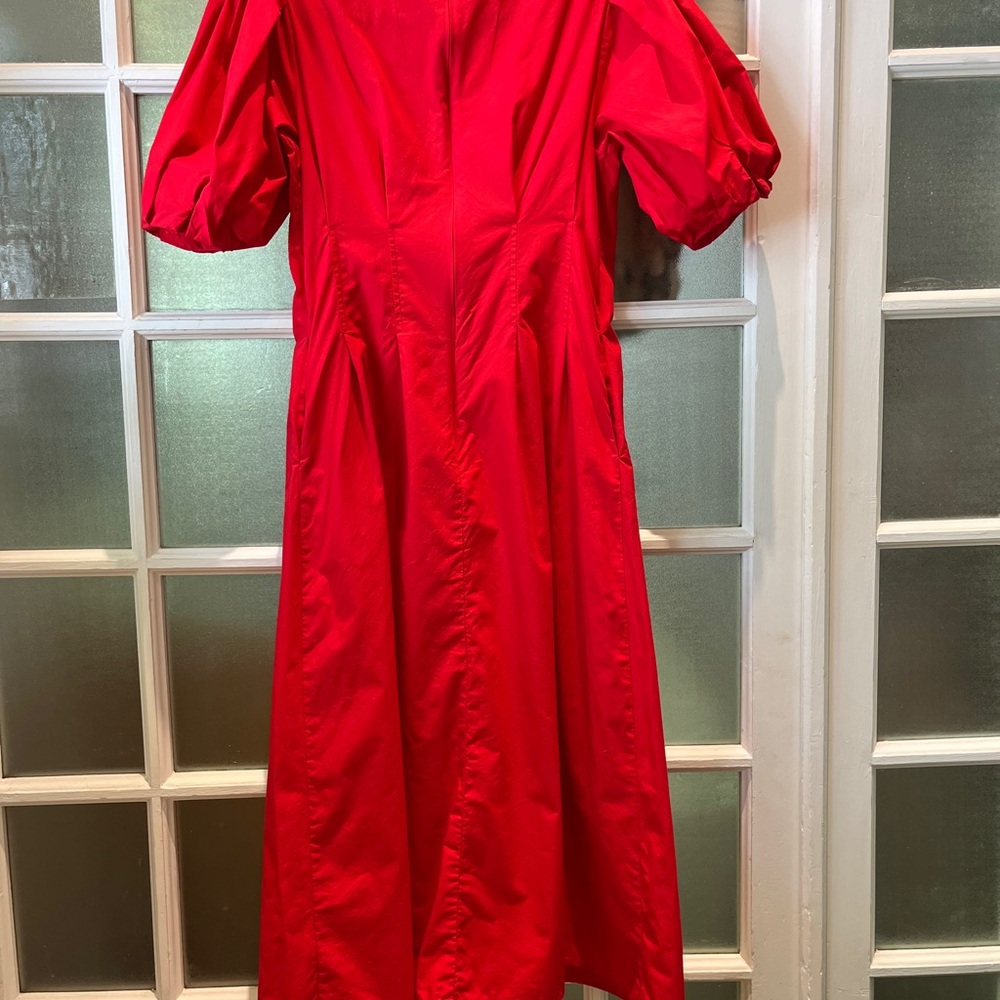 Red Puff Sleeve Sundress for Wedding Guest